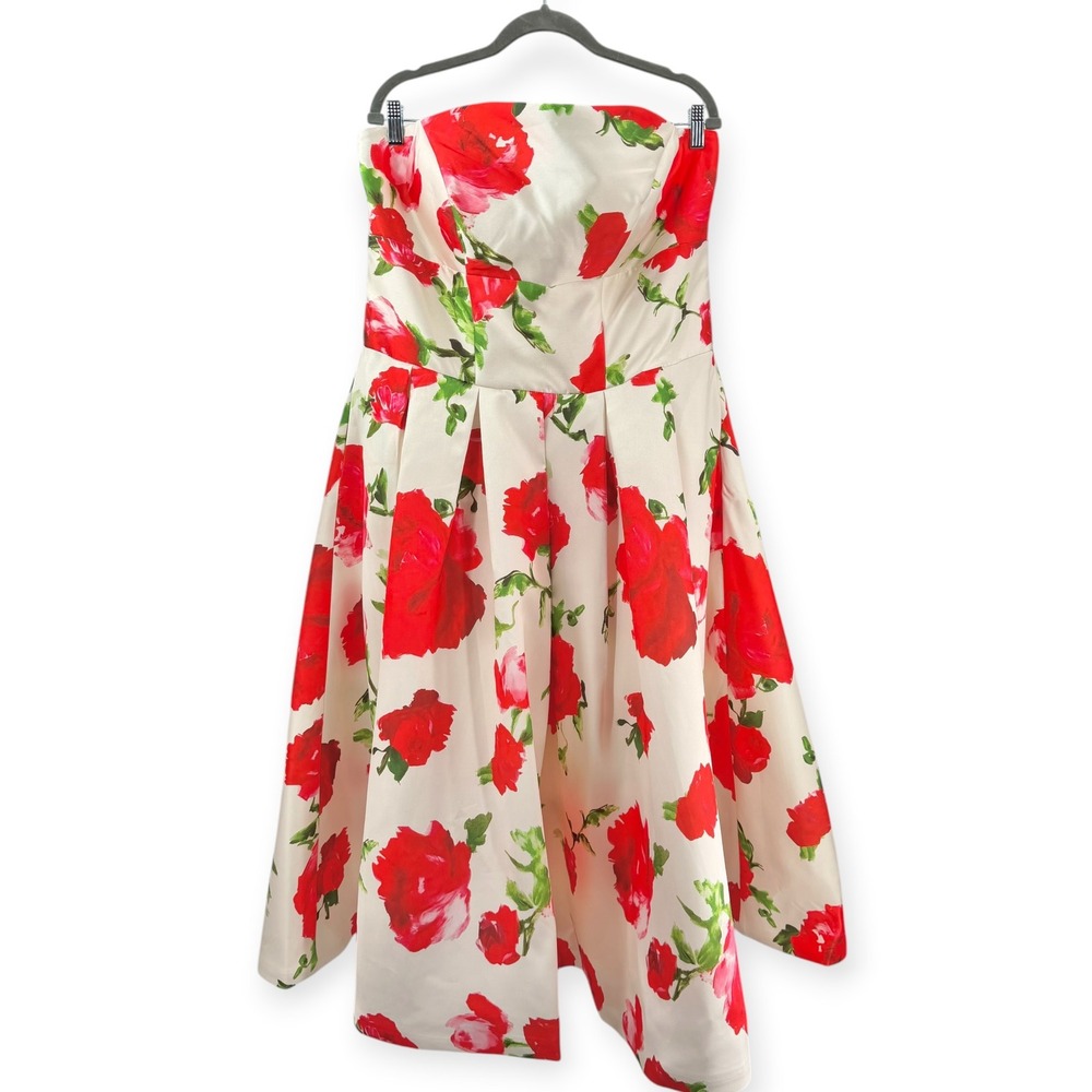 Mac Duggal White Strapless Floral Mikado Midi Dress $498 - Size 14‎ - Picture 6 of 12